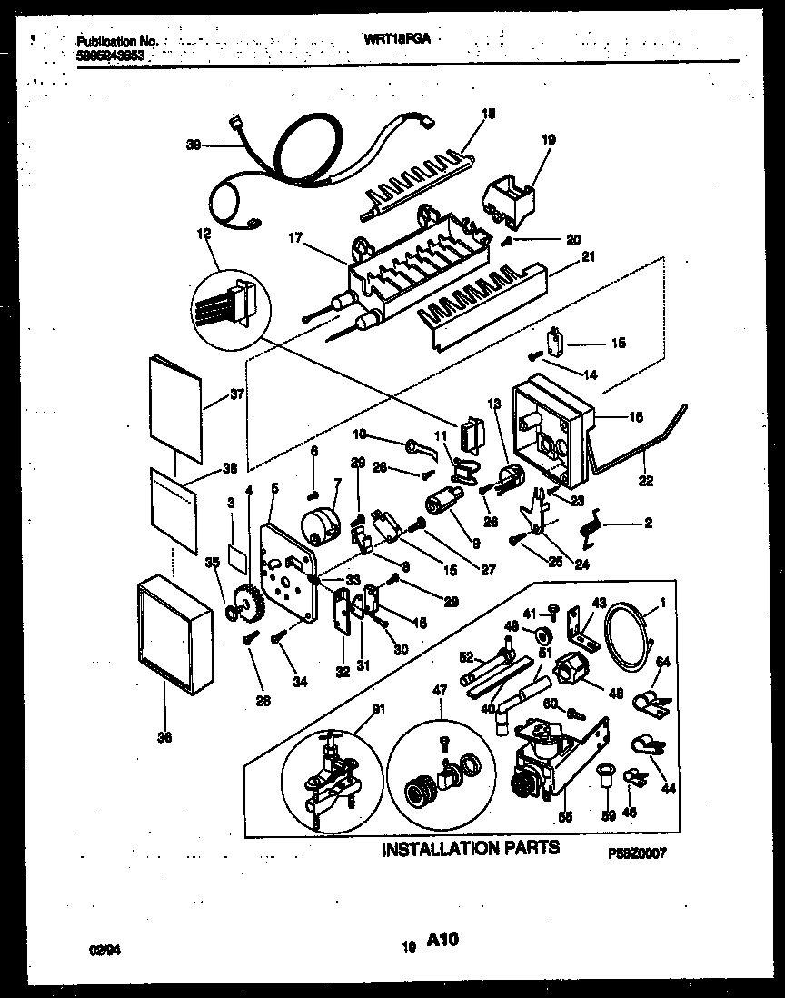 White-Westinghouse WRT18FGAW1 ice maker and installation parts diagram