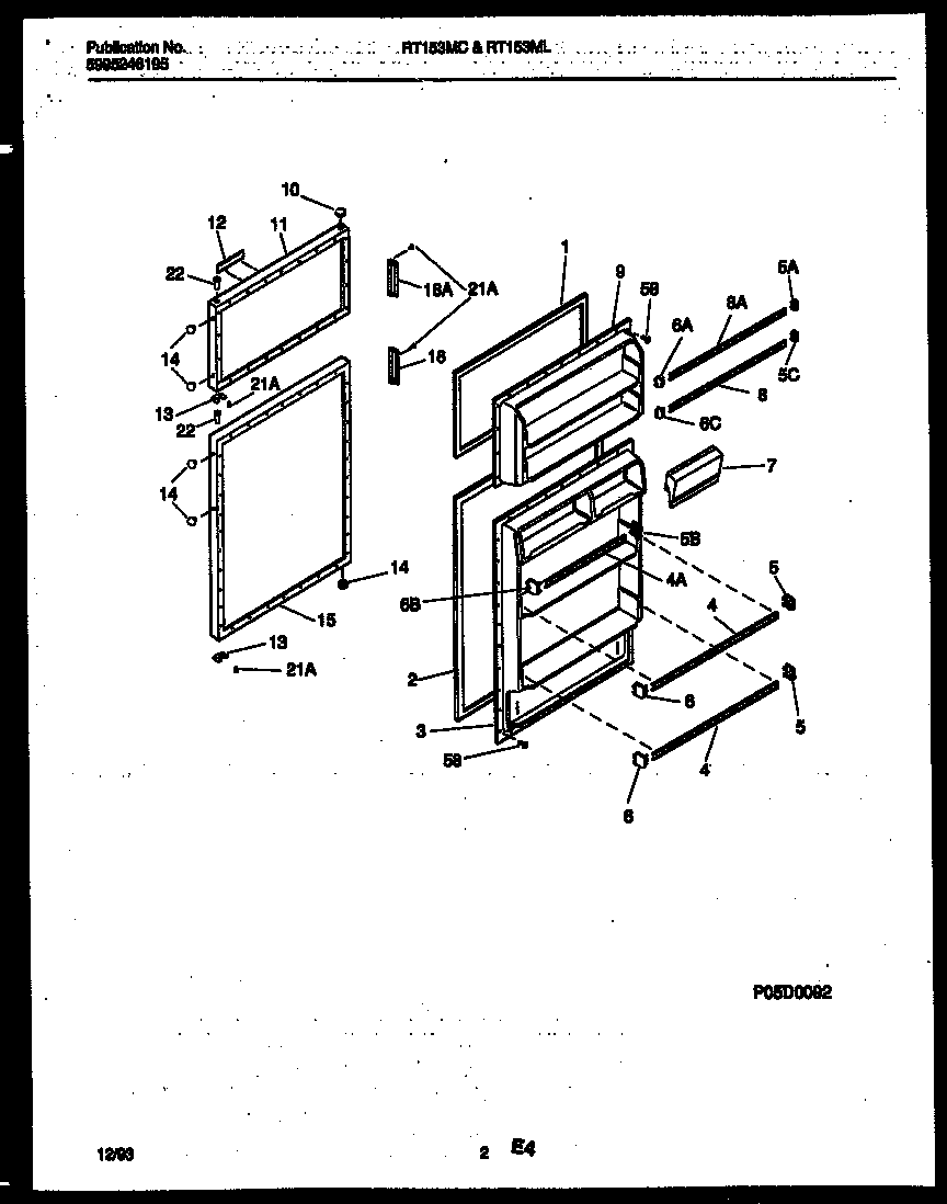White-Westinghouse RT153MLD2 door parts diagram