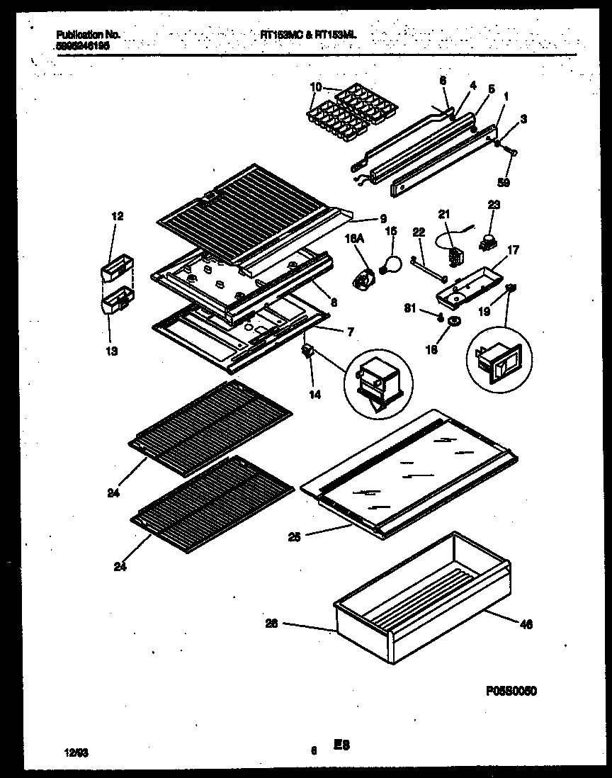 White-Westinghouse RT153MLD2 shelves and supports diagram