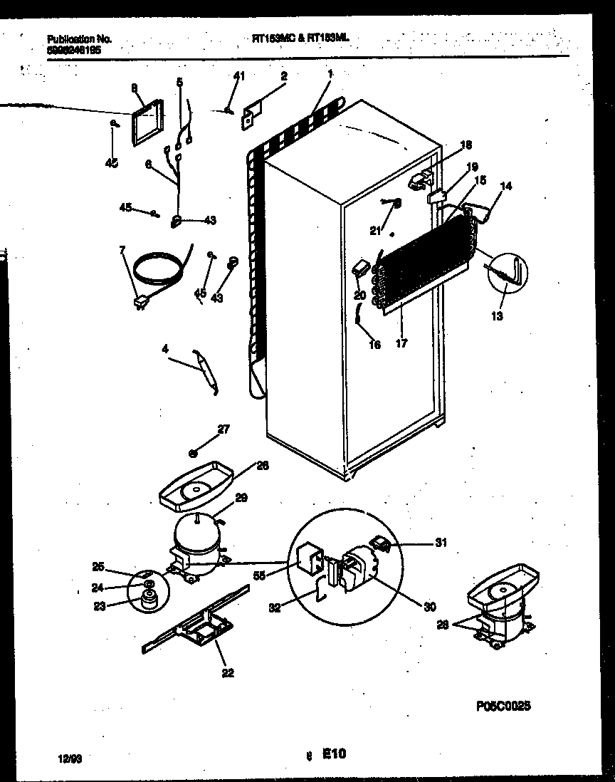 White-Westinghouse RT153MLD2 system and automatic defrost parts diagram