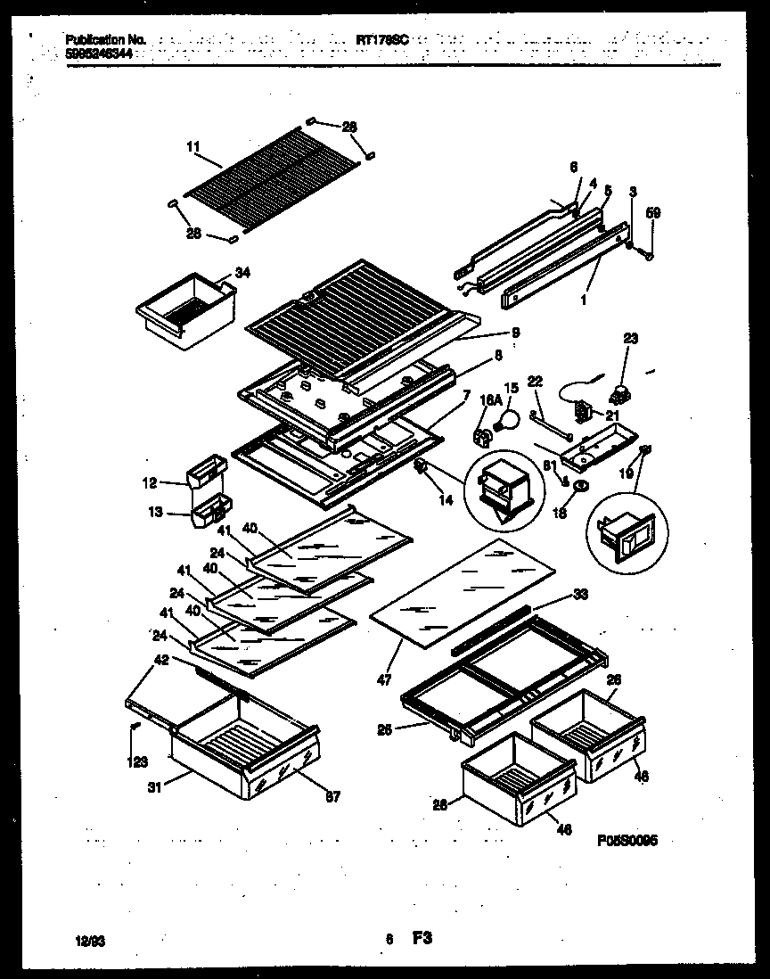 White-Westinghouse RT178SCW1 shelves and supports diagram