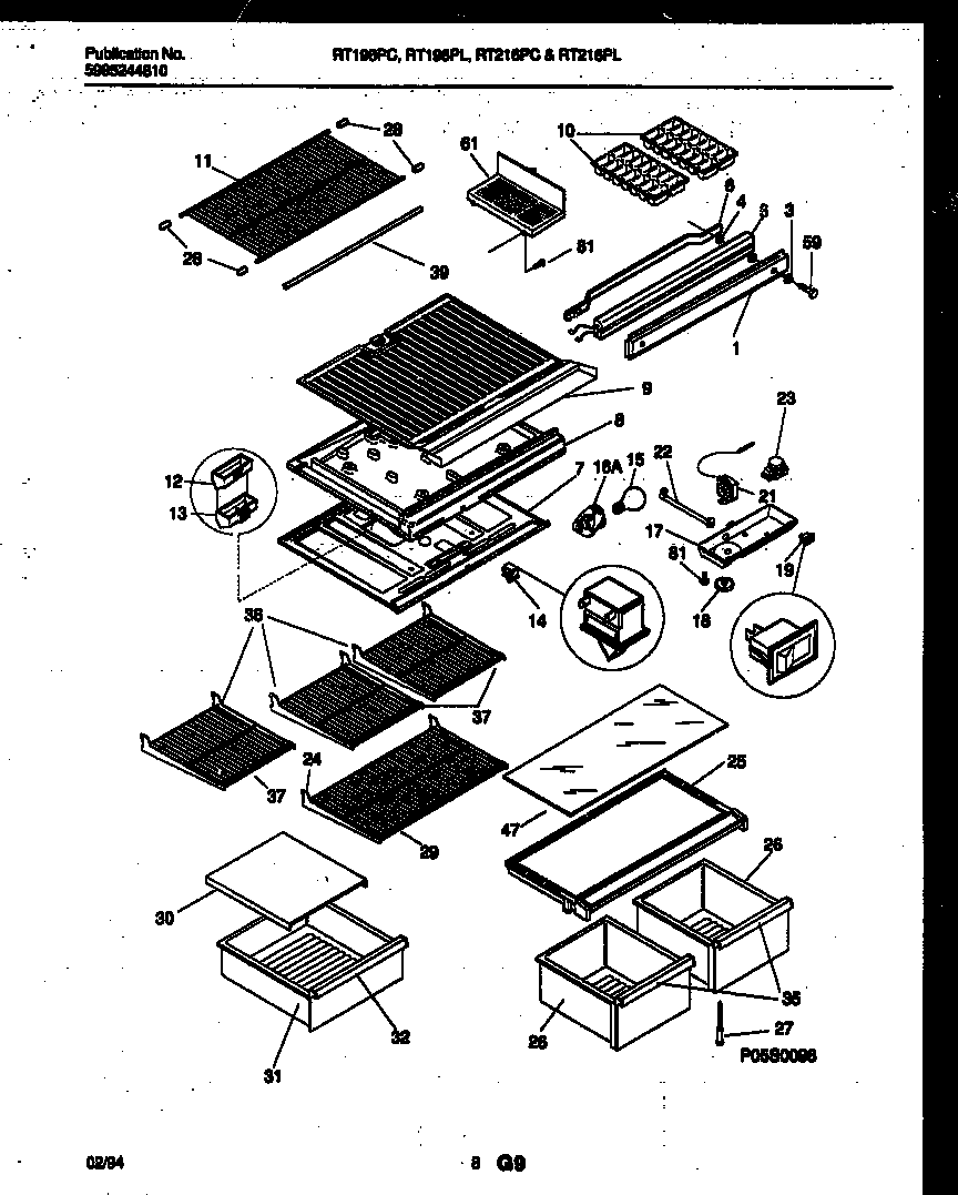 White-Westinghouse RT216PLD1 shelves and supports diagram