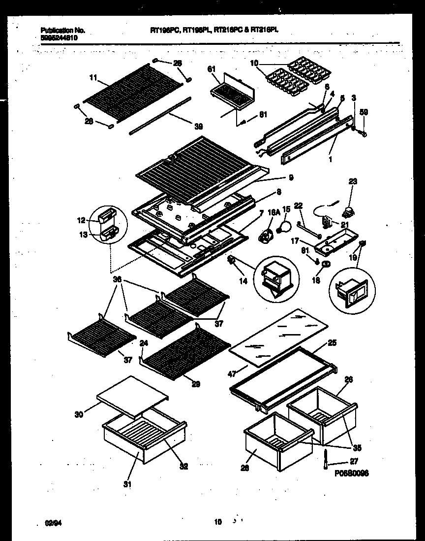 White-Westinghouse RT216PLD1 shelves and supports diagram