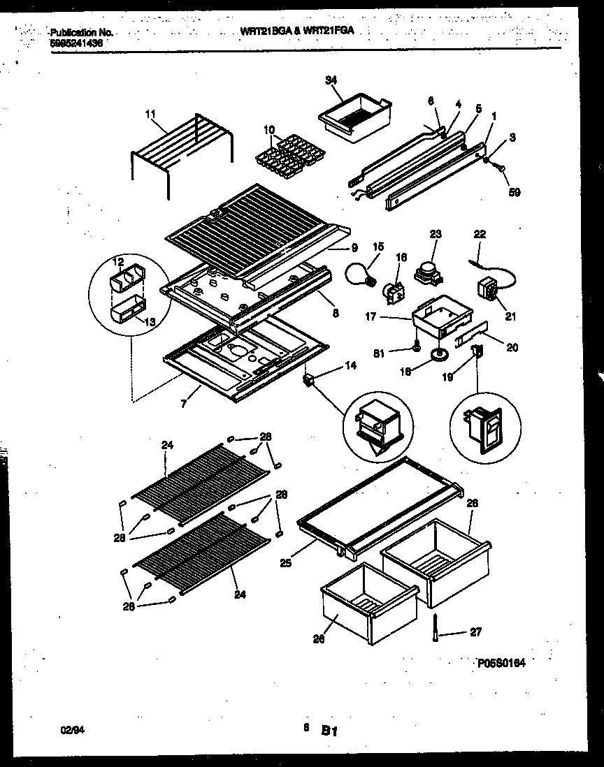 White-Westinghouse WRT21BGAD0 shelves and supports diagram