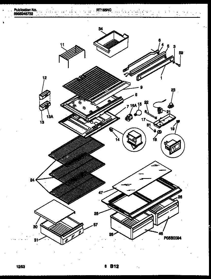 White-Westinghouse RT185NCW2 shelves and supports diagram