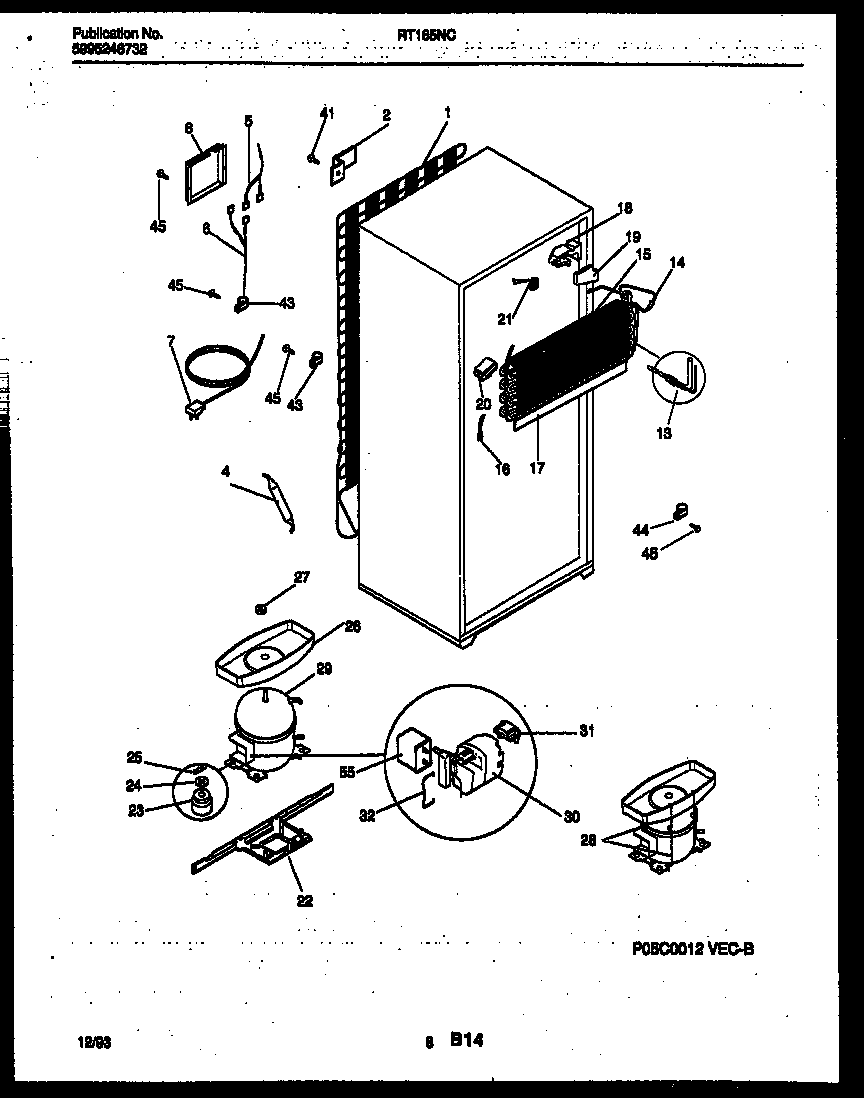 White-Westinghouse RT185NCW2 system and automatic defrost parts diagram