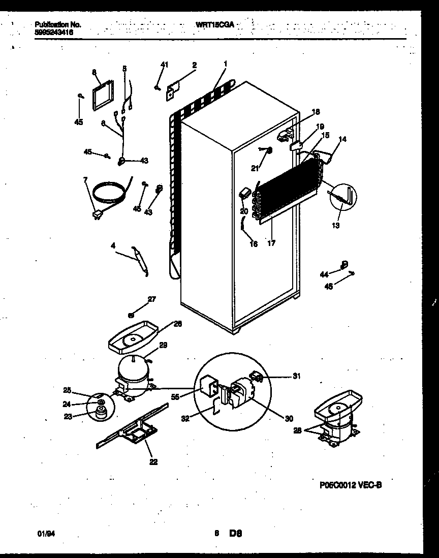 White-Westinghouse WRT15CGAW0 system and automatic defrost parts diagram