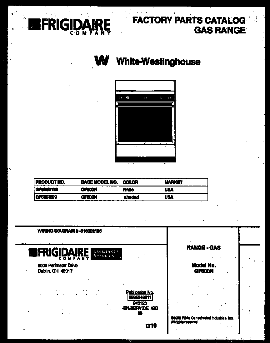 White-Westinghouse GF600NW9 cover page diagram