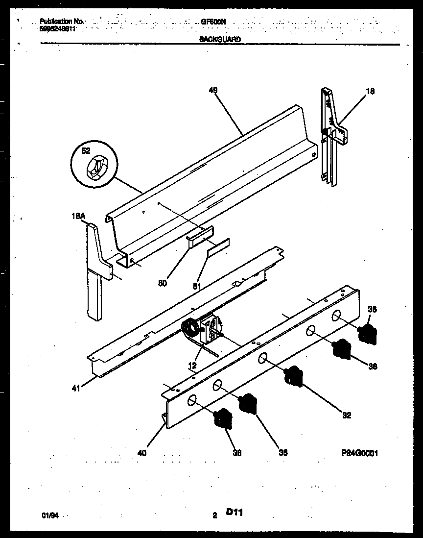 White-Westinghouse GF600NW9 backguard diagram