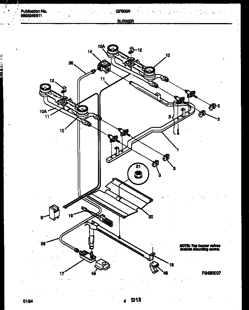 White-Westinghouse GF600NW9 burner, manifold and gas control diagram