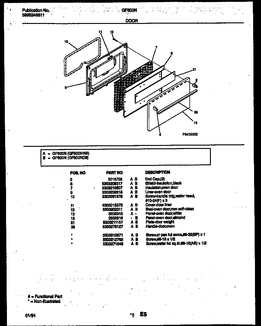 White-Westinghouse GF600NW9 door parts diagram