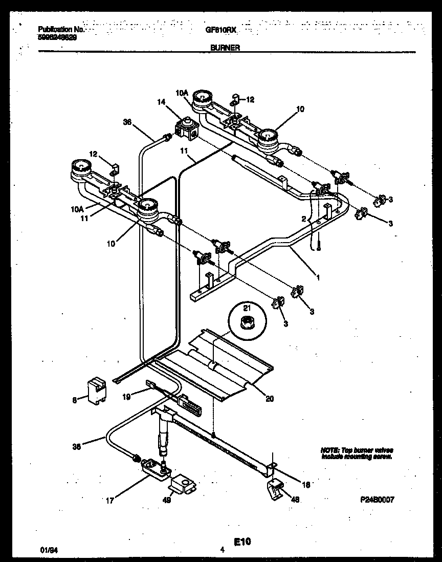 White-Westinghouse GF610RXD4 burner, manifold and gas control diagram