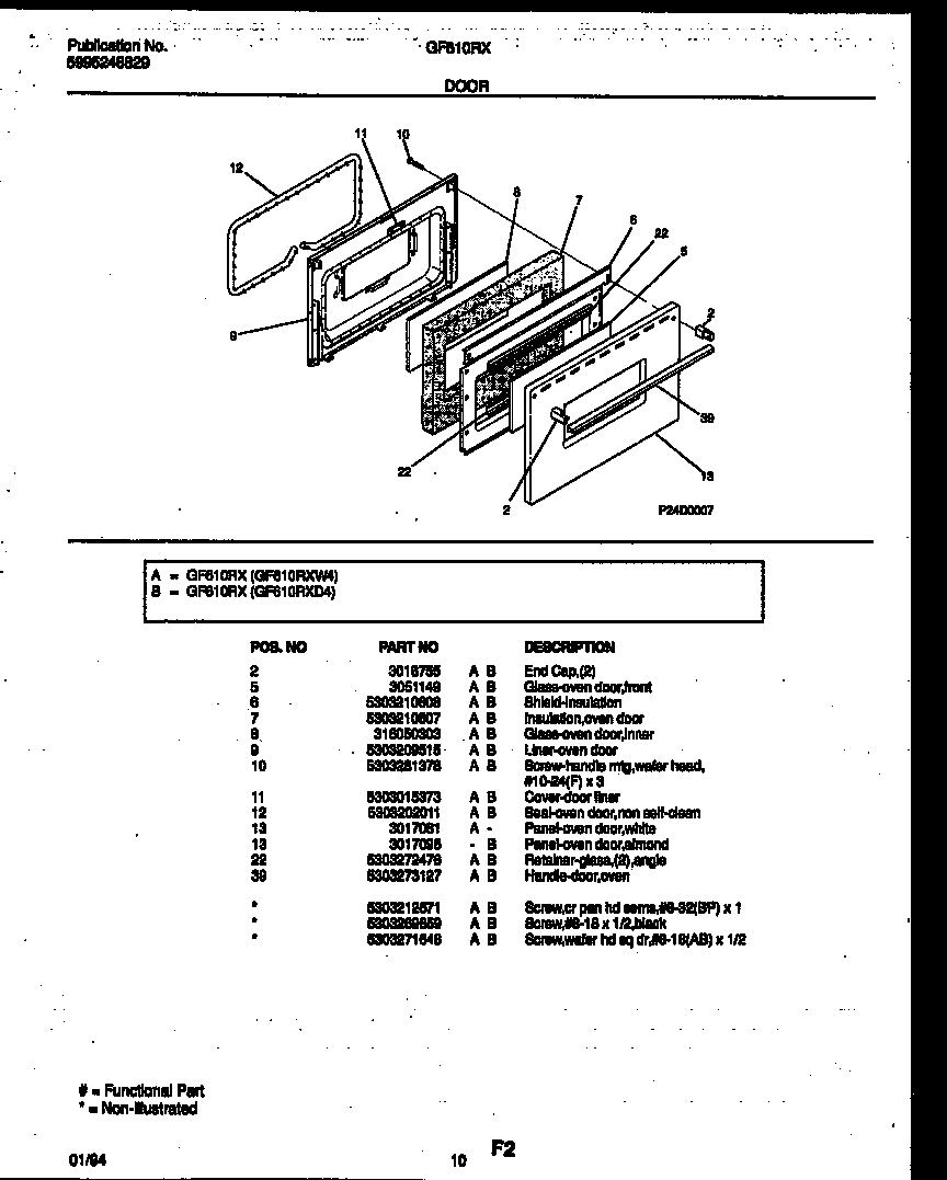 White-Westinghouse GF610RXD4 door parts diagram