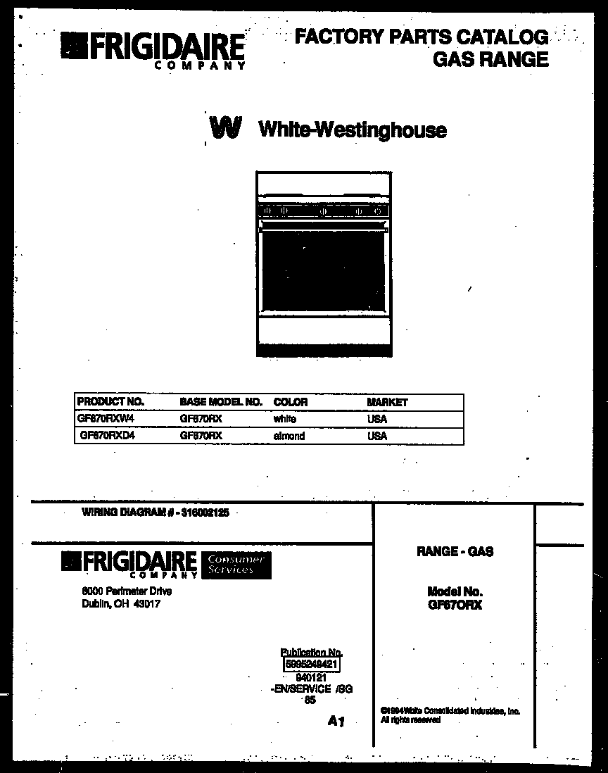 White-Westinghouse GF670RXD4 cover page diagram