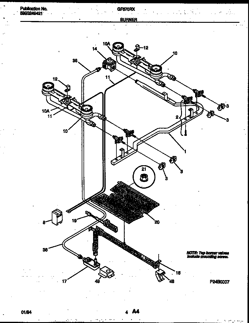 White-Westinghouse GF670RXD4 burner, manifold and gas control diagram