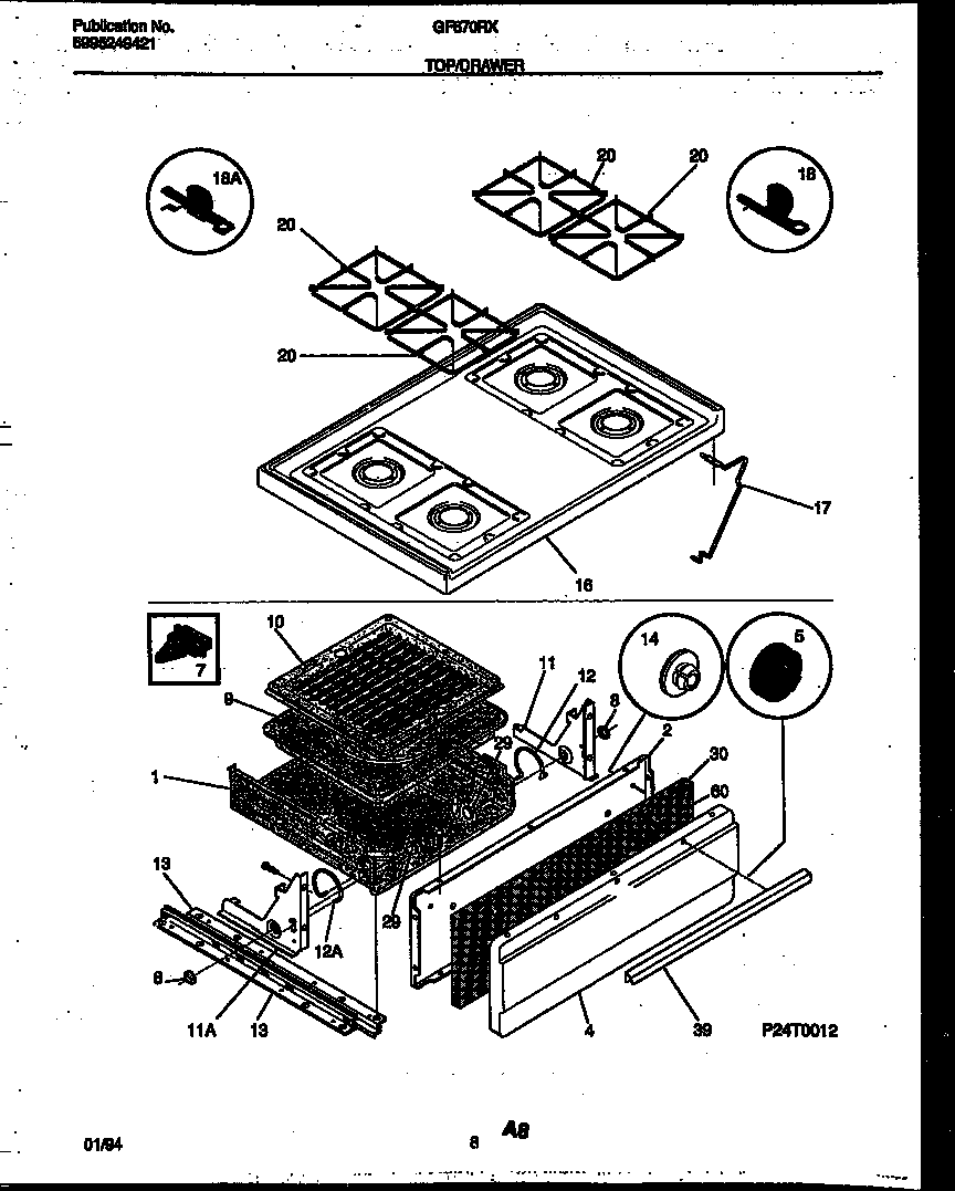 White-Westinghouse GF670RXD4 cooktop and broiler drawer parts diagram
