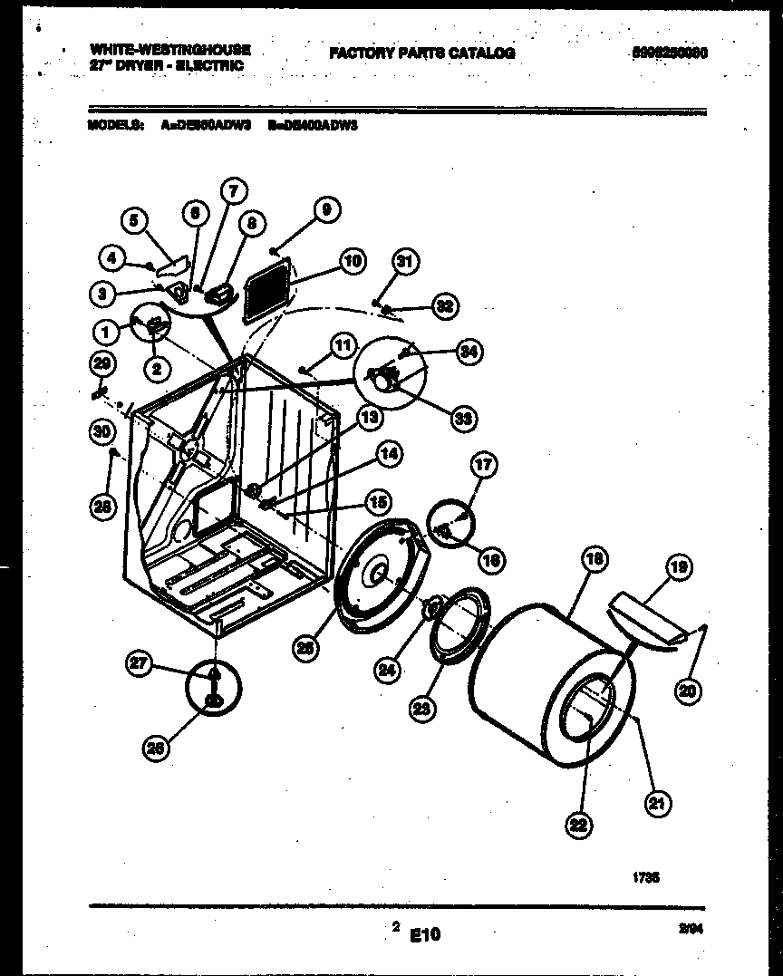 White-Westinghouse DE400ADD3 cabinet and component parts diagram