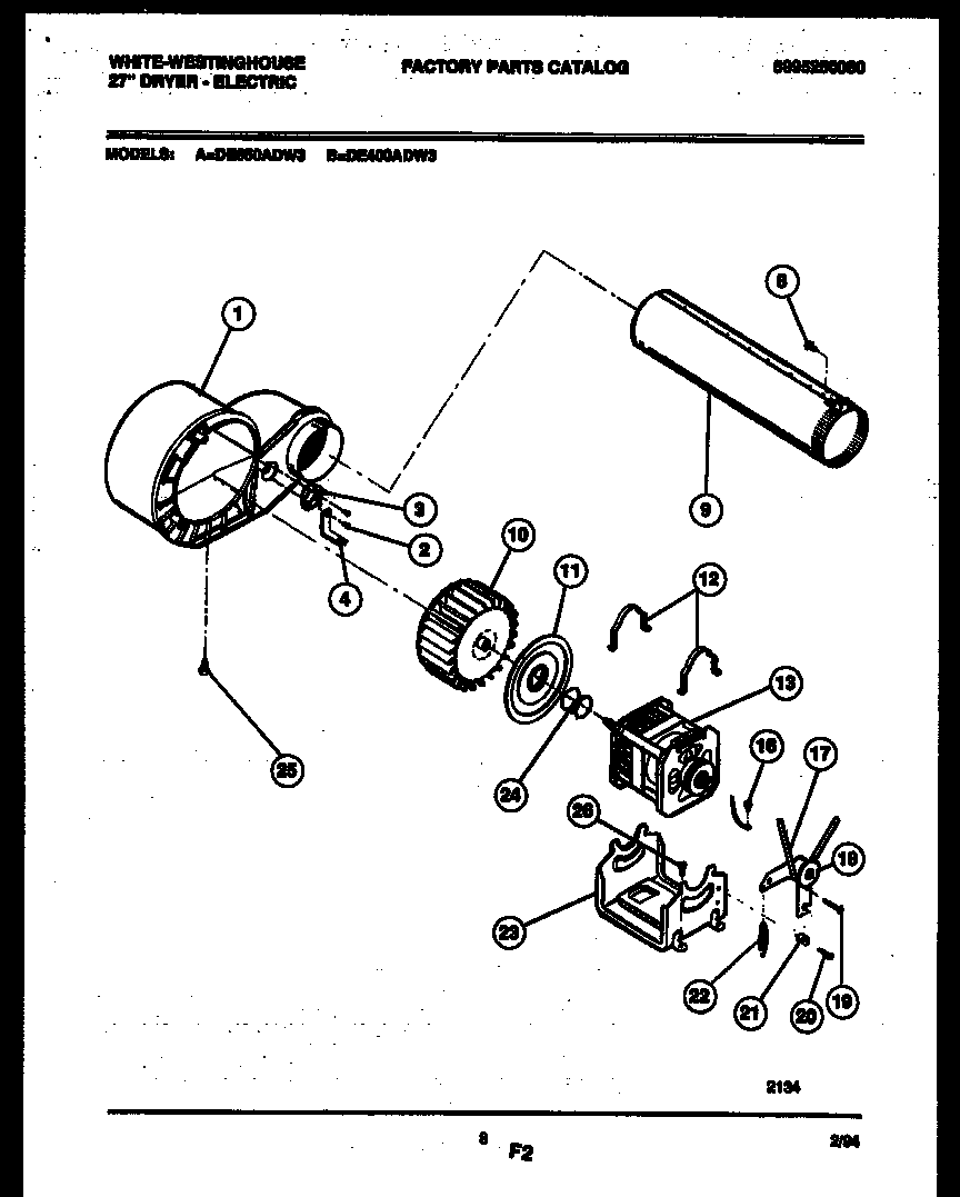 White-Westinghouse DE400ADD3 blower and drive parts diagram