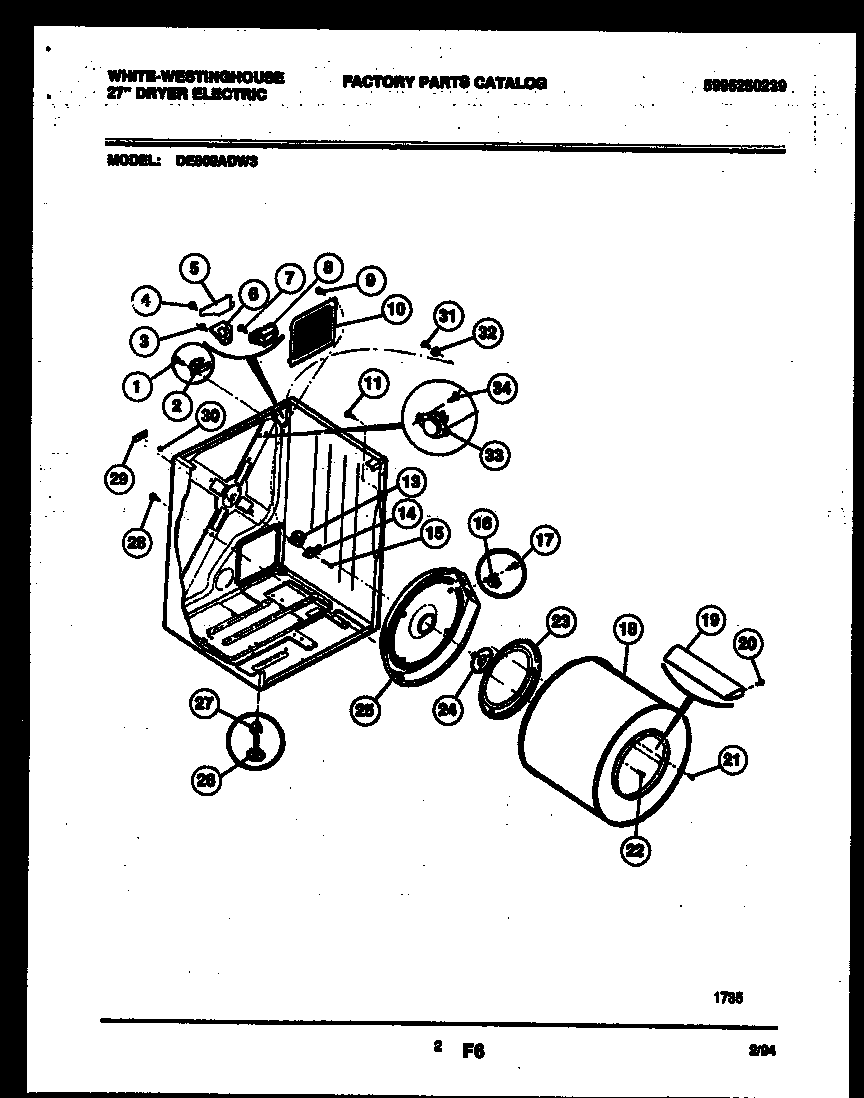 White-Westinghouse DE800ADD3 cabinet and component parts diagram