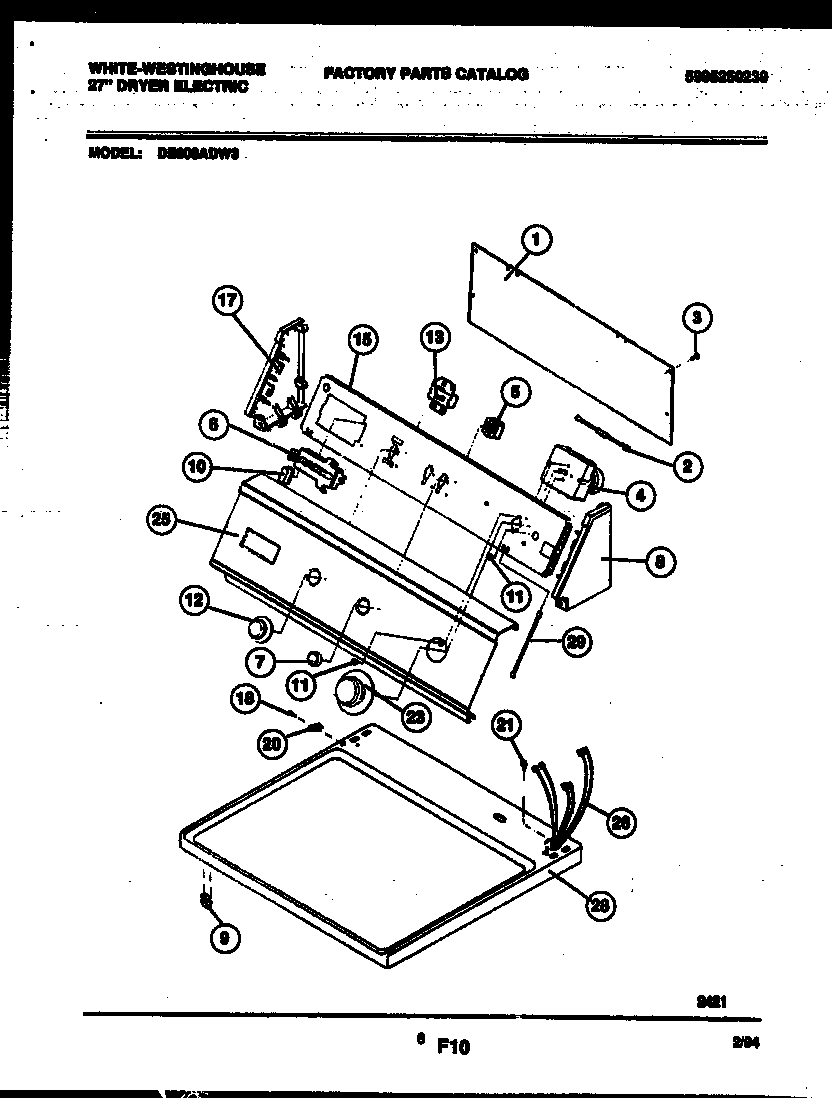 White-Westinghouse DE800ADD3 console and control parts diagram