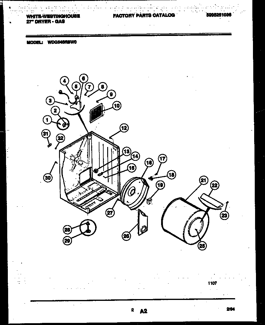 White-Westinghouse WDG546RBD0 cabinet and component parts diagram