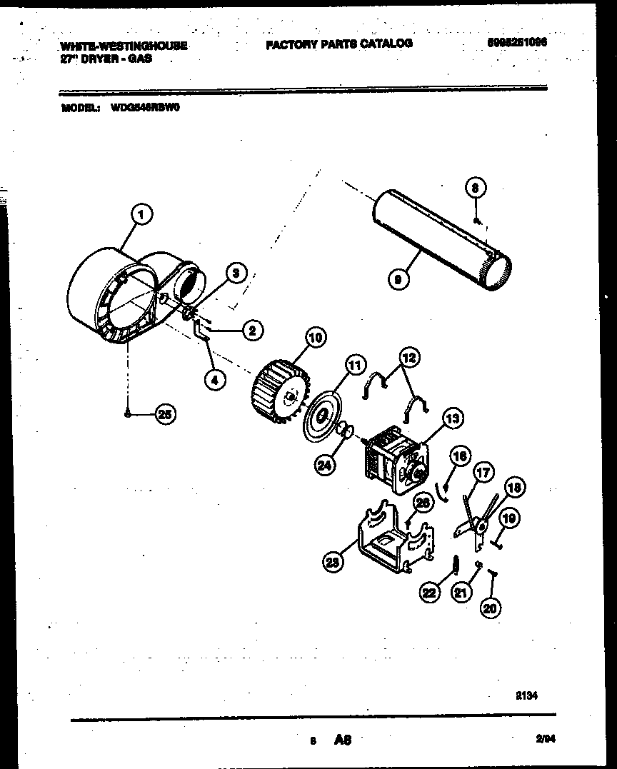 White-Westinghouse WDG546RBD0 blower and drive parts diagram