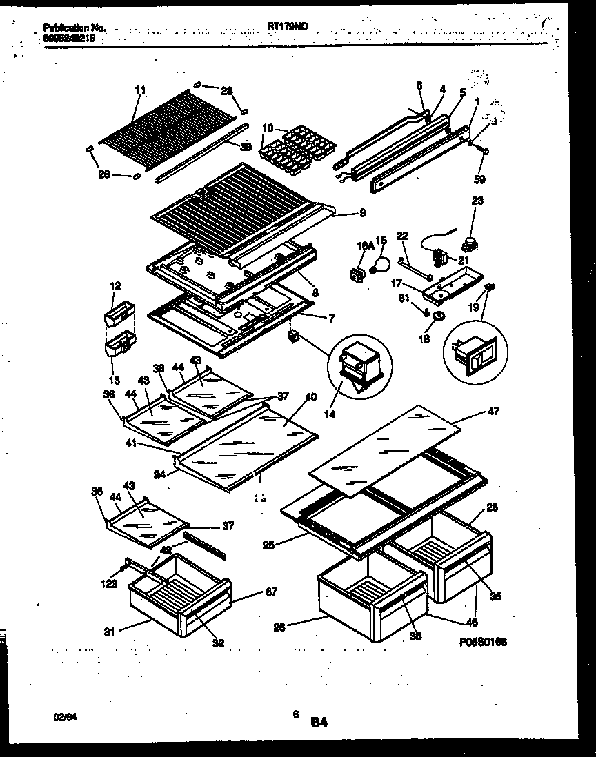 White-Westinghouse RT179NCW1 shelves and supports diagram