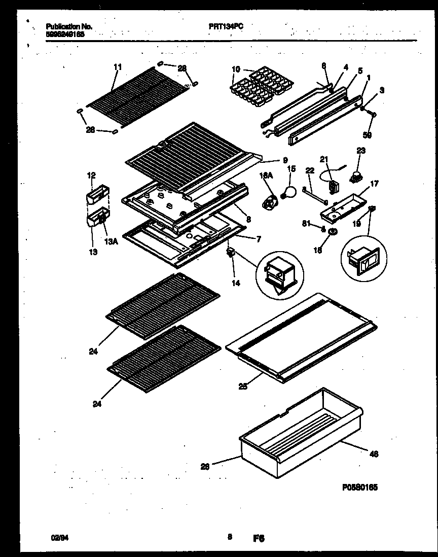 White-Westinghouse PRT134PCW2 shelves and supports diagram