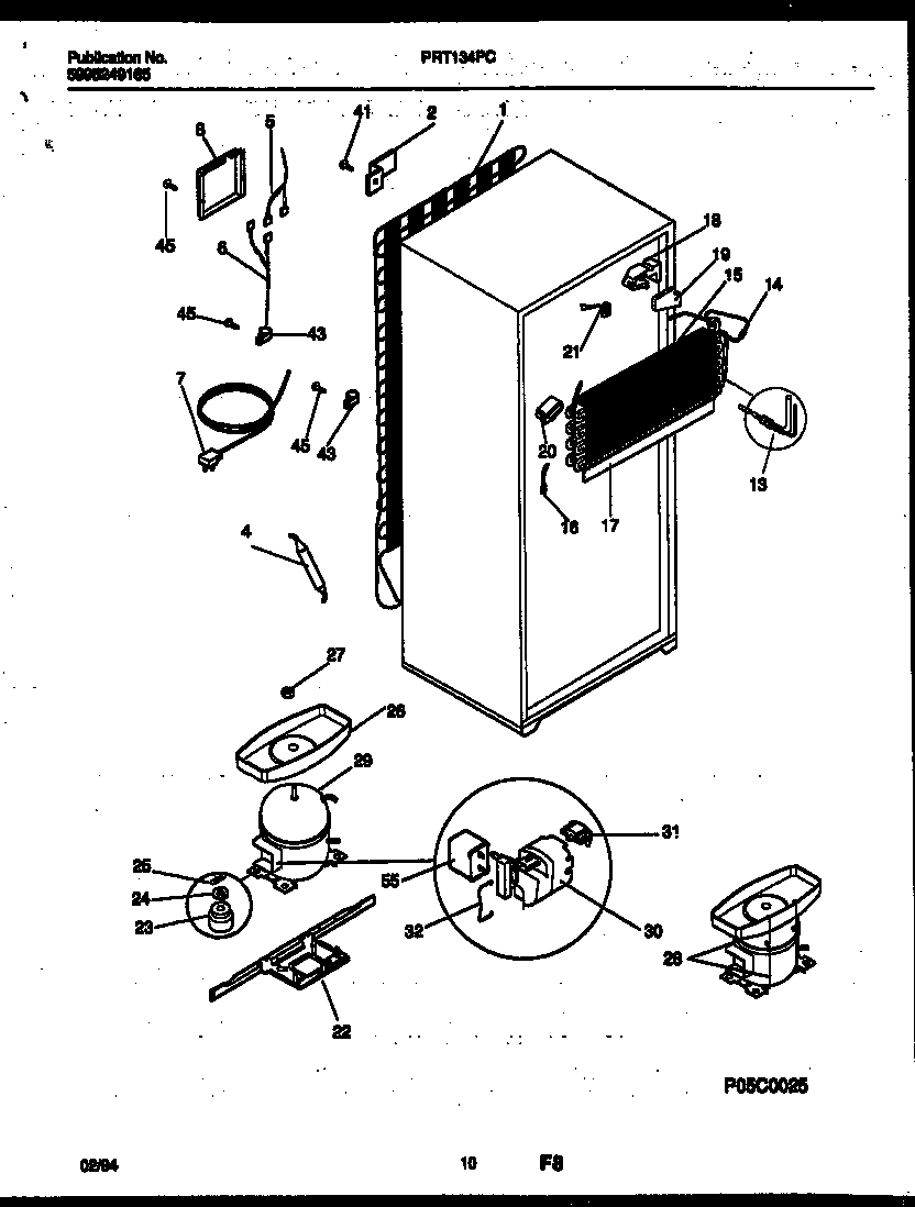 White-Westinghouse PRT134PCW2 system and automatic defrost parts diagram
