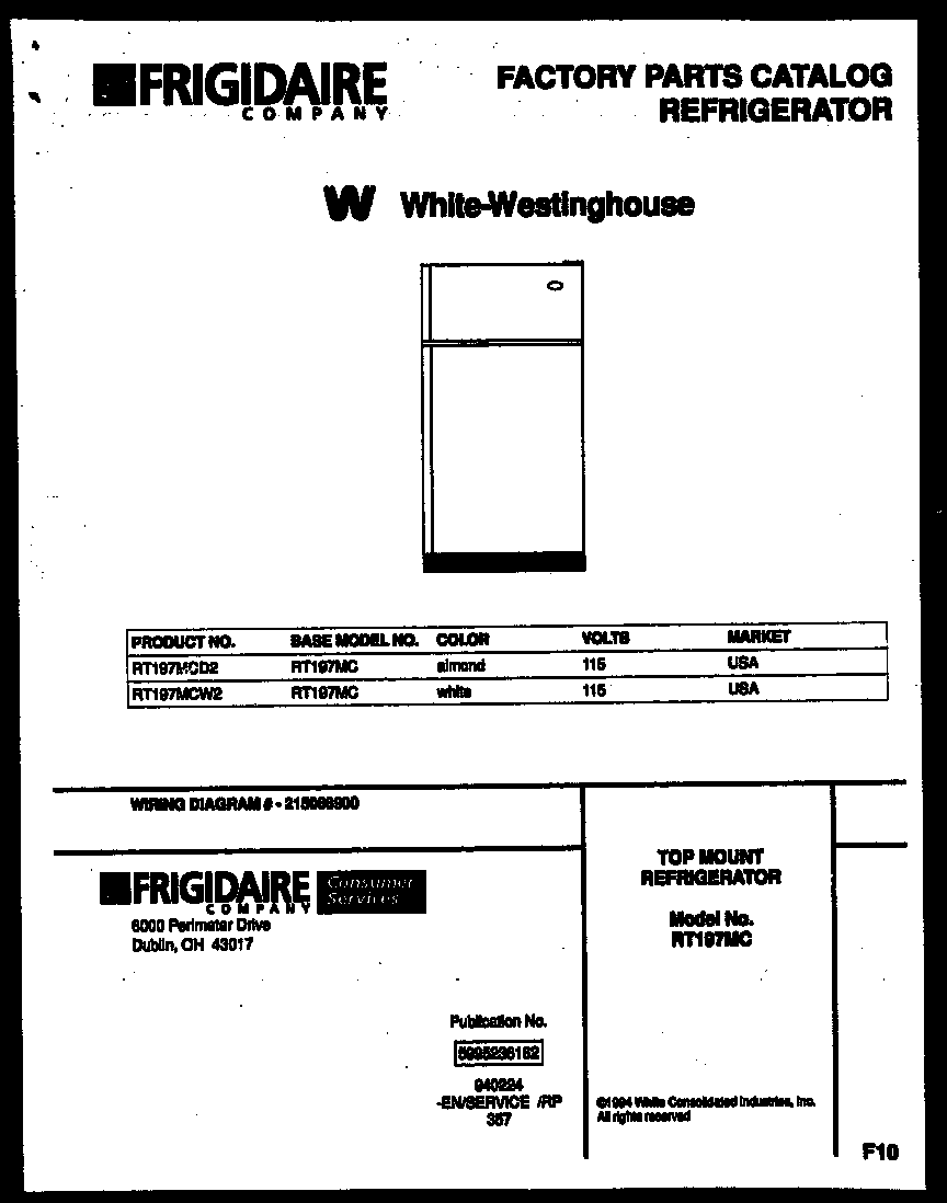 White-Westinghouse RT197MCD2 cover page diagram