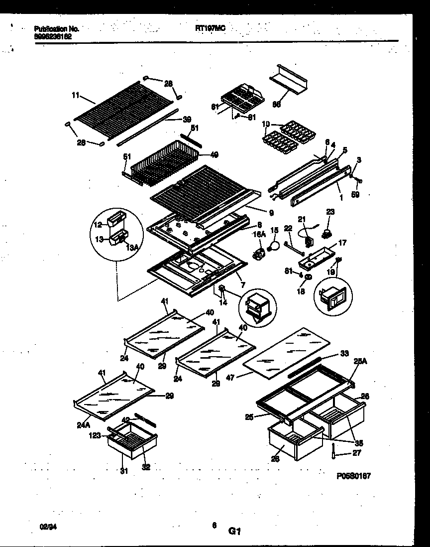 White-Westinghouse RT197MCD2 shelves and supports diagram