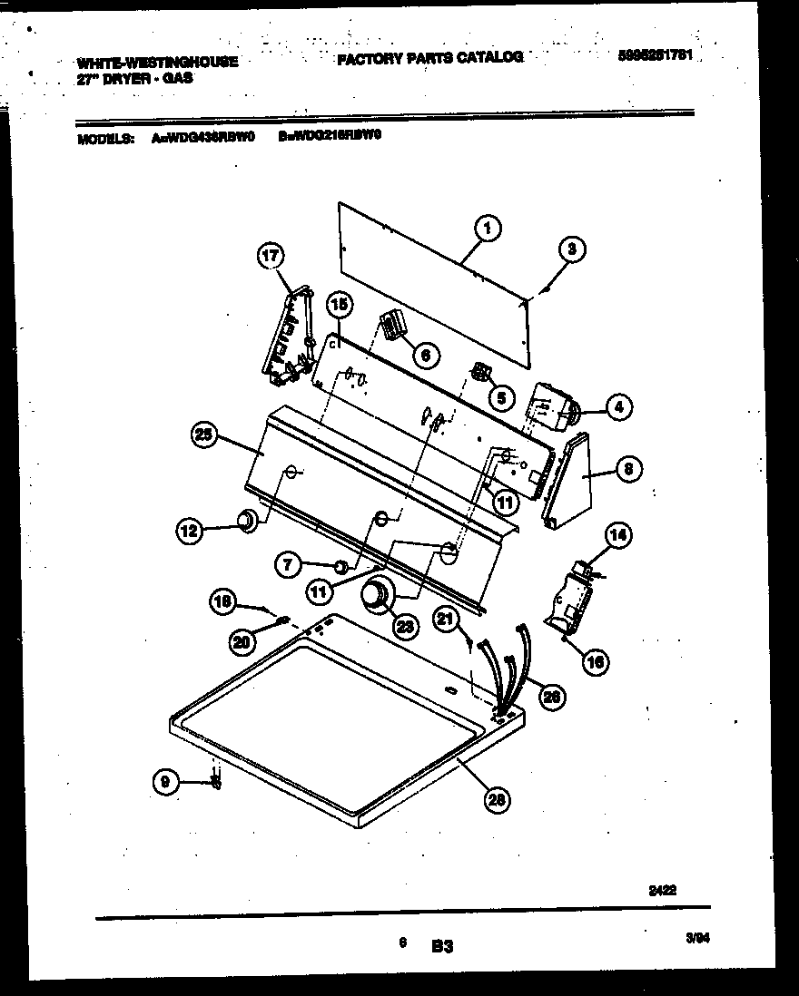 White-Westinghouse WDG216RBD0 console and control parts diagram