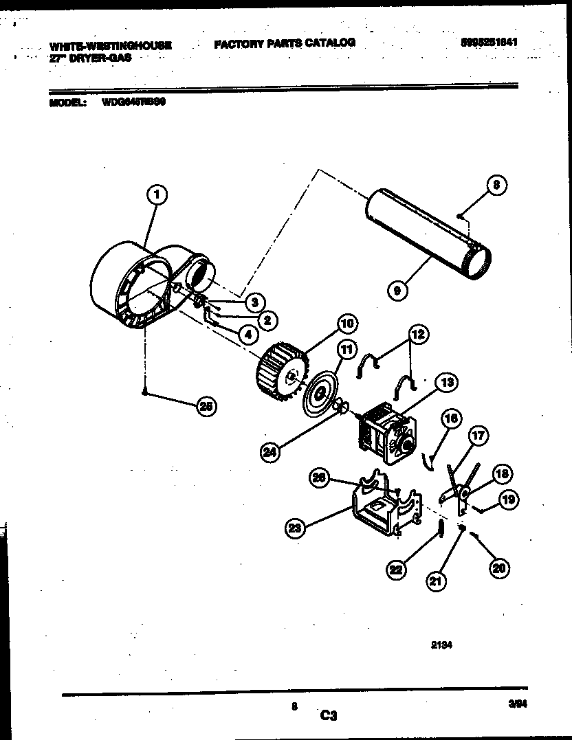 White-Westinghouse WDG646RBSD0 blower and drive parts diagram