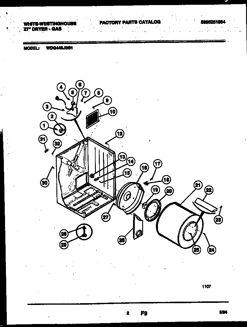 White-Westinghouse WDG446JBS1 cabinet and component parts diagram