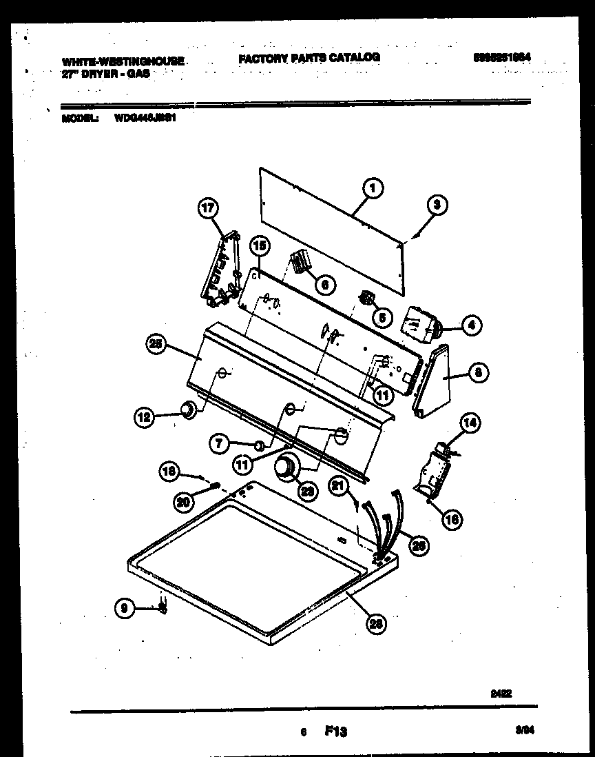 White-Westinghouse WDG446JBS1 console and control parts diagram