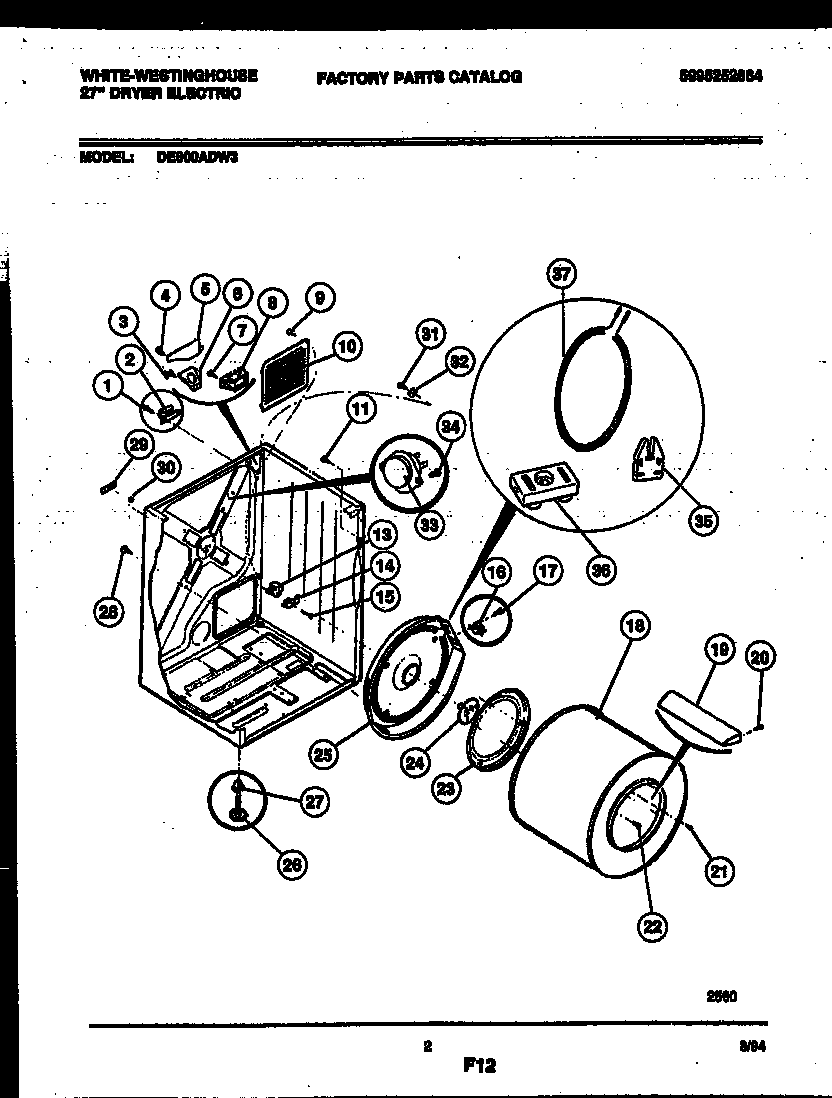 White-Westinghouse DE600ADW3 cabinet and component parts diagram