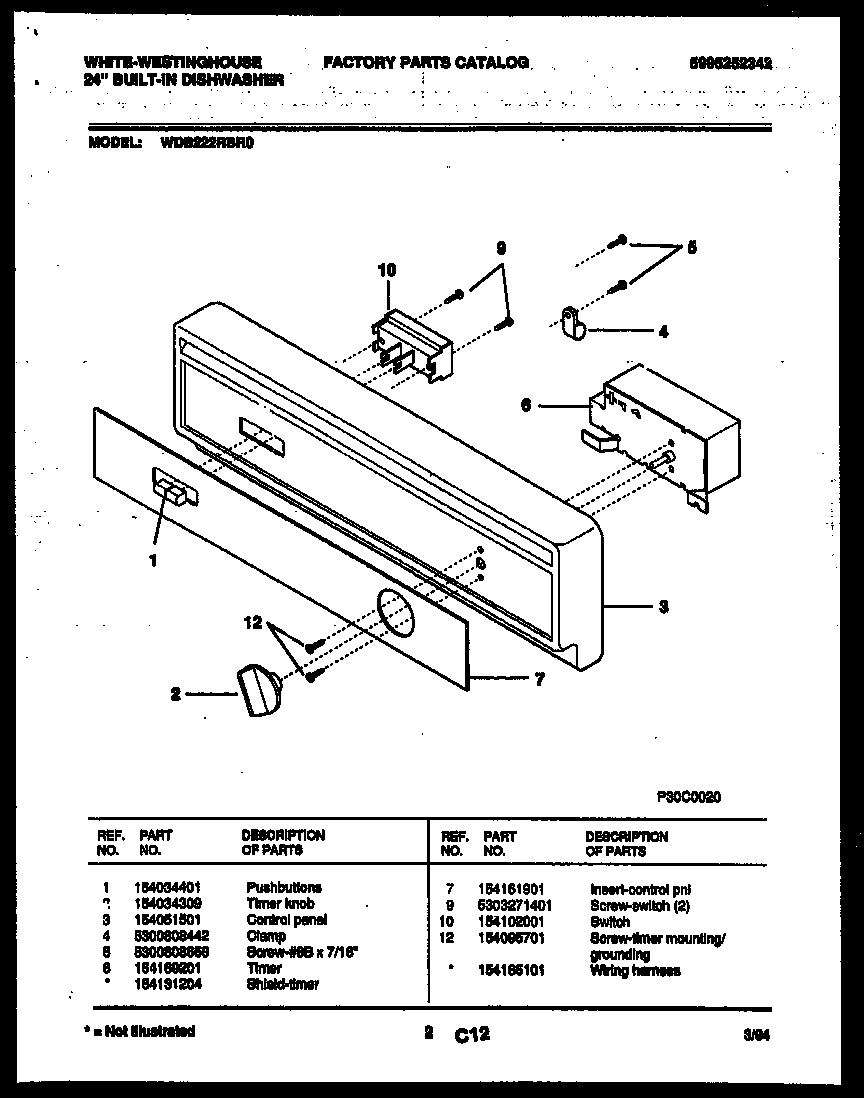 White-Westinghouse WDB222RBR0 console and control parts diagram