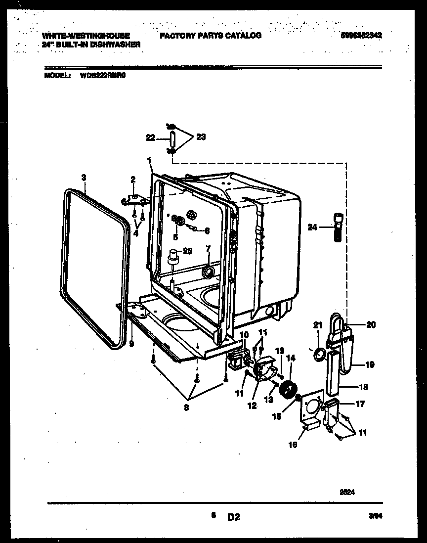 White-Westinghouse WDB222RBR0 tub and frame parts diagram