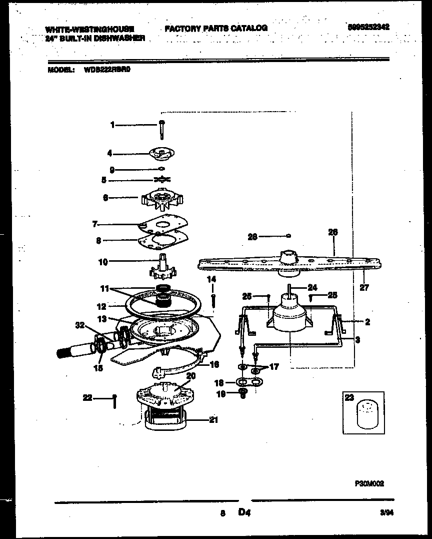 White-Westinghouse WDB222RBR0 motor pump parts diagram