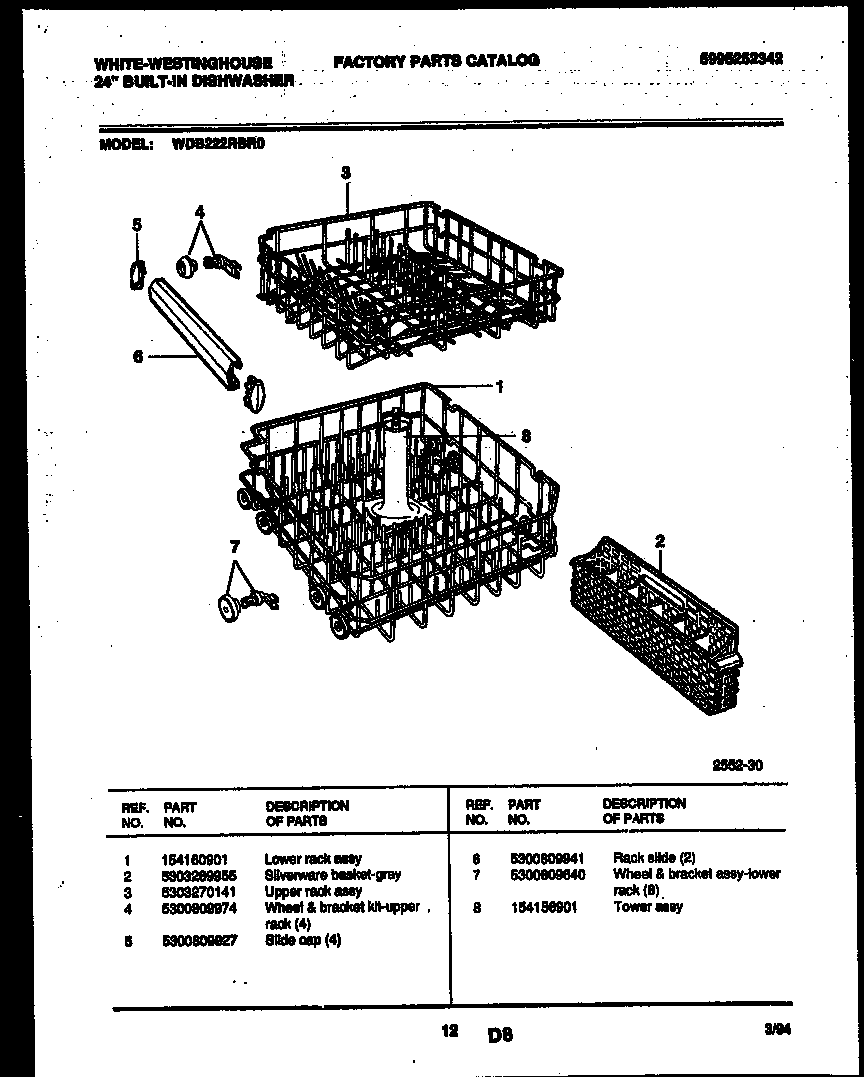 White-Westinghouse WDB222RBR0 racks and trays diagram