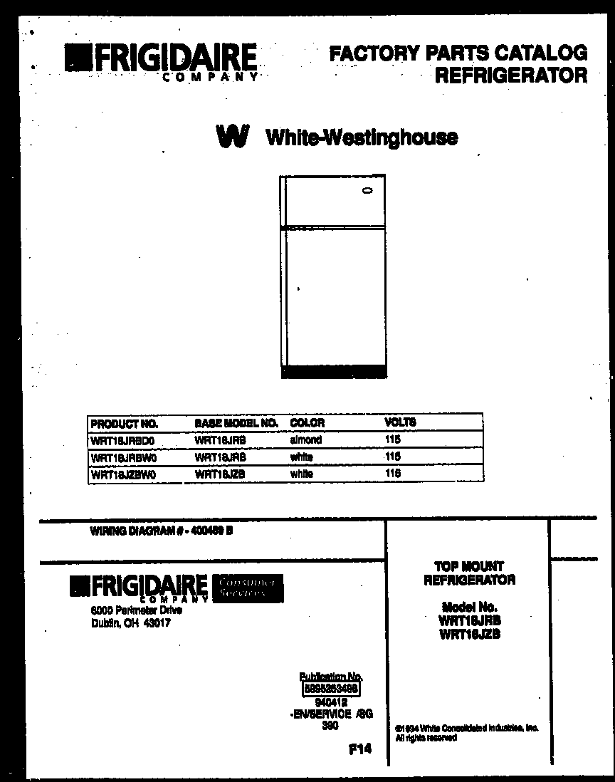 White-Westinghouse WRT18JZBW0 cover page diagram