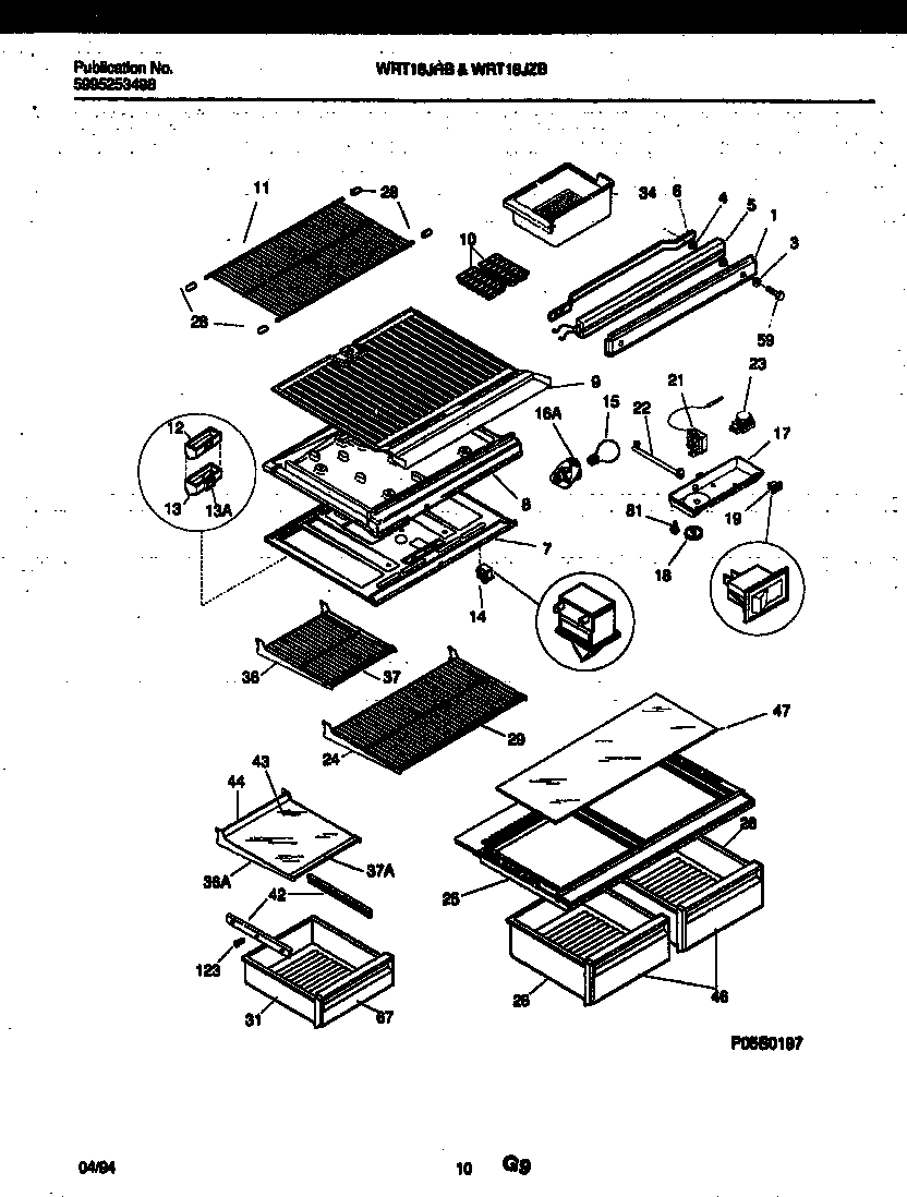 White-Westinghouse WRT18JZBW0 shelves and supports diagram