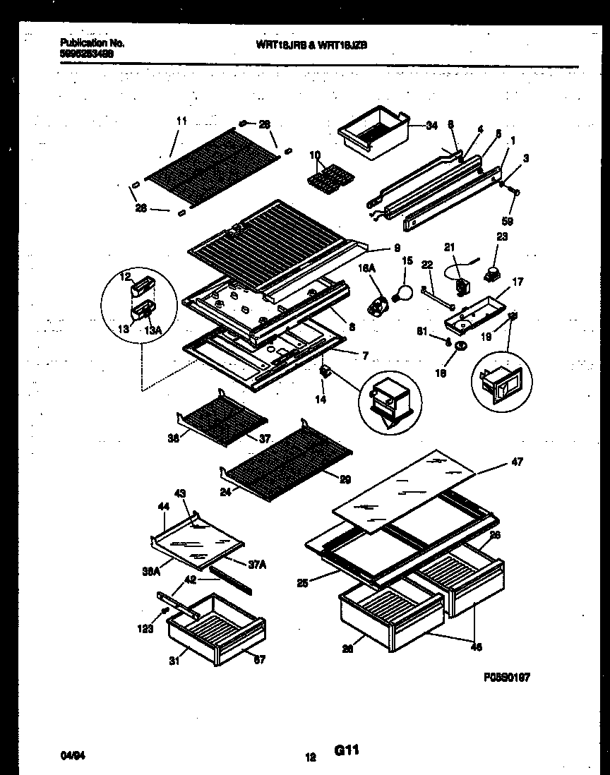 White-Westinghouse WRT18JZBW0 shelves and supports diagram