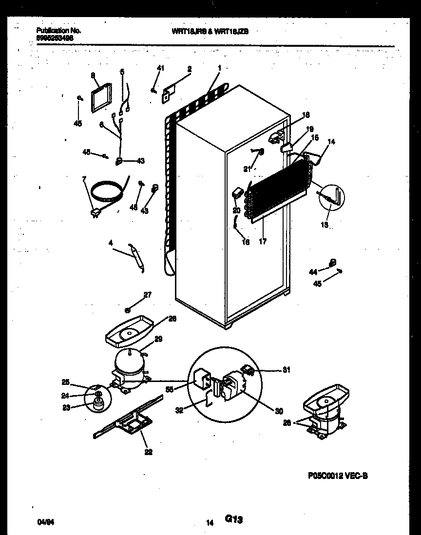 White-Westinghouse WRT18JZBW0 system and automatic defrost parts diagram