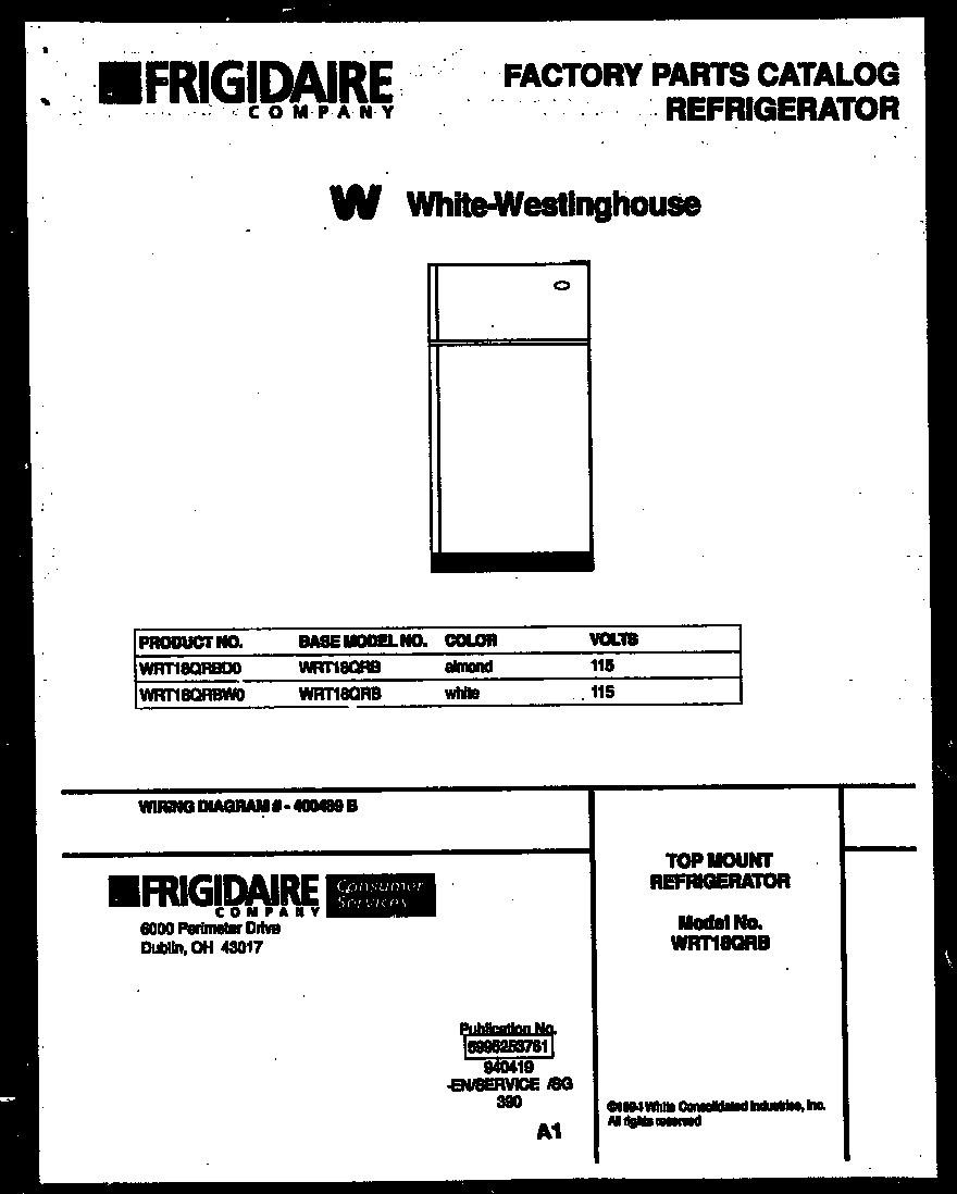 White-Westinghouse WRT18QRBD0 cover page diagram