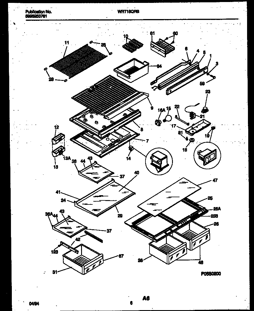 White-Westinghouse WRT18QRBD0 shelves and supports diagram