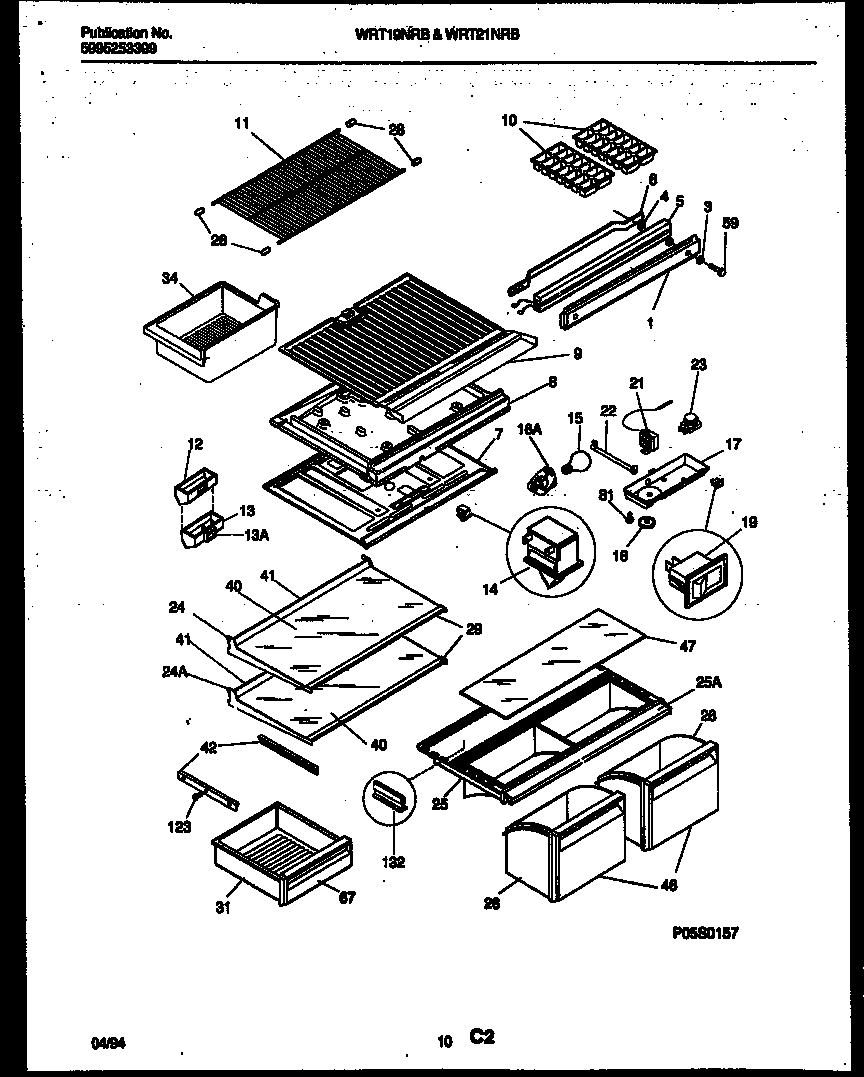 White-Westinghouse WRT19NRBW0 shelves and supports diagram