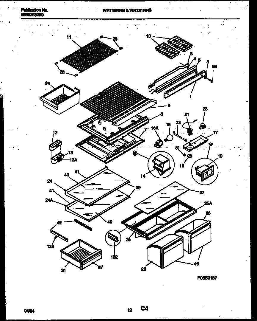 White-Westinghouse WRT19NRBW0 shelves and supports diagram