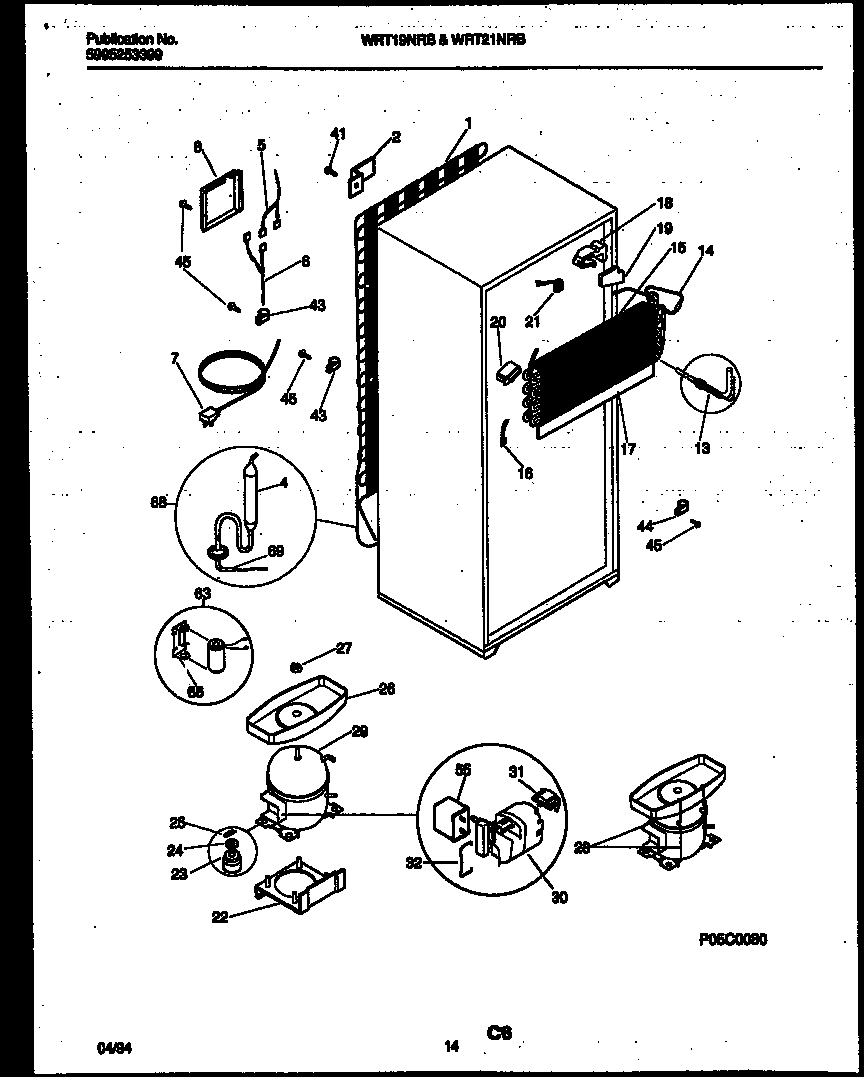 White-Westinghouse WRT19NRBW0 system and automatic defrost parts diagram