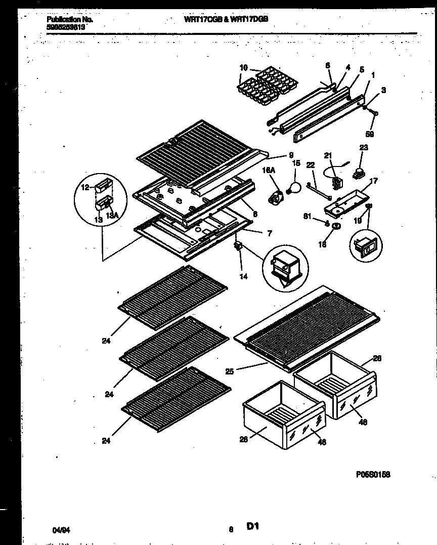 White-Westinghouse WRT17CGBD0 shelves and supports diagram